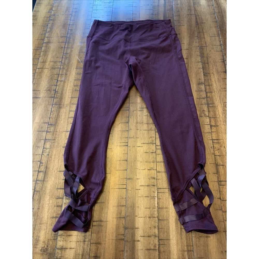 Active Life Womens Yoga Pants Size Medium Plum Purple Ribbon Laced Ankle Tapered
